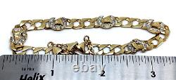 Lucky Horse Shoe Solid 9ct Carat Gold Curb bracelet 19cm x 8mm stone set