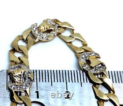 Lucky Horse Shoe Solid 9ct Carat Gold Curb bracelet 19cm x 8mm stone set