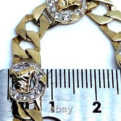 Lucky Horse Shoe Solid 9ct Carat Gold Curb bracelet 19cm x 8mm stone set