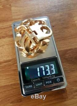 Massive 173.3g 9ct Yellow Gold Heavy Classic Curb Gents Bracelet Chain 173.3g