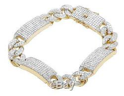 Men's 10K Yellow Gold Genuine Diamond Iced Miami Cuban ID Bar Bracelet 9 CT 12MM