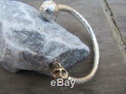 Men's Heavy Solid handmade 958 silver and 375 9ct gold Skull torque bangle