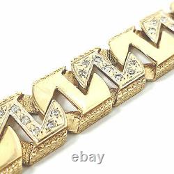 Men's Solid Gold Square Link Bracelet Cubic Zirconia 90.8g 9ct Yellow Gold 8.5