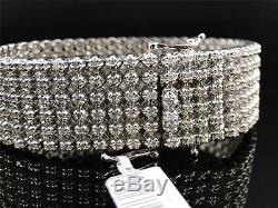 Mens 6 Row Toni 10k Solid White Gold Genuine 22 MM Diamond Bracelet Bangle 9 Ct