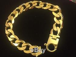 Mens 9CT Gold Heavy Curb Bracelet. 74.6 Grams
