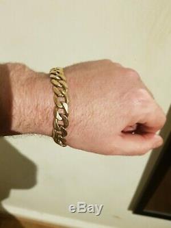 Mens 9ct Gold Hallmarked Curb Chain Link Bracelet Pre-owned 50.2gram