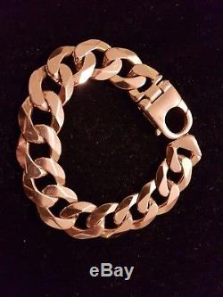 Mens 9ct Gold Heavy Curb Bracelet. 90.7 Grams