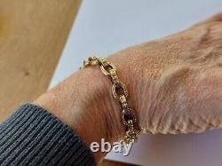 Mens 9ct gold antique patterned belcher bracelet length 8 weight 12.8 grams