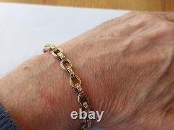 Mens 9ct gold antique patterned belcher bracelet length 8 weight 12.8 grams