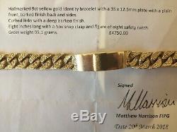 Mens Hallmarked 9ct Gold Identity Bracelet 95.1 Grams