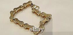 Mens Heavy Solid 9ct Gold Bicycle Link Bracelet Uk H, Marks 72.5 Grams Weight