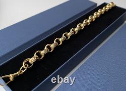 Mens Solid 9ct Yellow Gold On Silver 9 Inch 11mm Belcher Bracelet