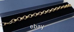 Mens Solid 9ct Yellow Gold On Silver 9 Inch 11mm Belcher Bracelet