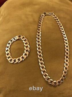 Mens Stunning Heavy 9ct Gold Curb Chain And Bracelet