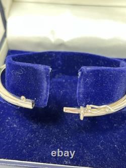Modernist 375 9ct White Gold Wave Shaped Bangle Hinged Bracelet Rhodium Plated