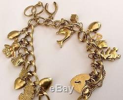Most Fabulous Ladies Vintage Heavy 9Ct Gold Charm Bracelet & Padlock Must See