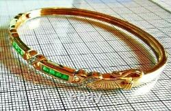 Natural Emerald & Diamond Hinged Bangle, Hallmarked 9ct gold, Free Shipping #XX