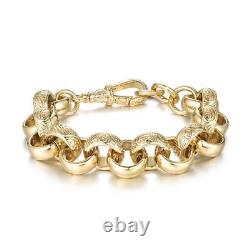 New 18mm 9ct Gold Filled Crystal Pattern Belcher Bracelet Big Links Albert Clasp