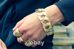 New 9ct Gold Heavy 27mm GF Bark Cuban Curb Bracelet Gift Men Women Gents Filled