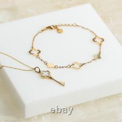 New 9ct Yellow Gold 7 Ladies Clover Link Bracelet 180mm(7) 9ct gold For Her