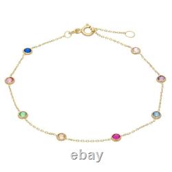 New 9ct Yellow Gold Rainbow Cubic Zirconia Station Bracelet 190mm(7.5) 9ct g