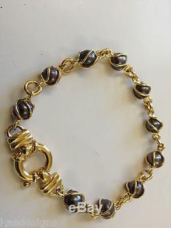 New Genuine 9kt 9ct Yellow Gold Bolt Ring Freshwater Black Pearl Bracelet