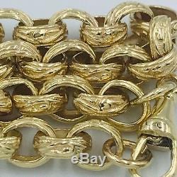 New Mens Gents Heavy 9ct Gold Engraved/Patterned Oval Link Belcher Bracelet #329