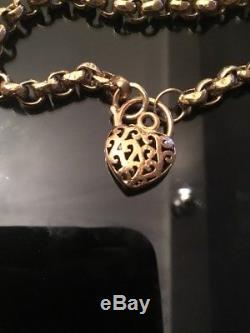 Old 9ct Rose Gold Belcher Fancy Link Bracelet. Heart Clasp. Stamped