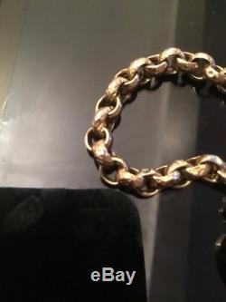 Old 9ct Rose Gold Belcher Fancy Link Bracelet. Heart Clasp. Stamped