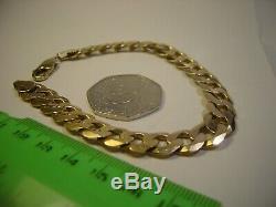 Old-massive Solid 9 Ct Gold Thick Curb Bracelet- 8.5-quality Heavy-26.1 Grams