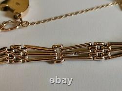 PALE ROSE GOLD GATE BRACELET 9ct 3 bar 7.5 heart padlock safety chain 15.8g