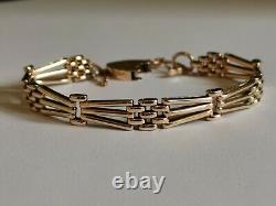 PALE ROSE GOLD GATE BRACELET 9ct 3 bar 7.5 heart padlock safety chain 15.8g