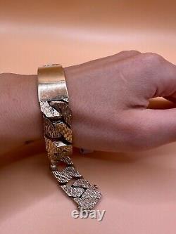 Pre Owned 9ct Yellow Gold Solid Hammered Style Gents Id Bracelet SC5