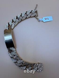 Pre Owned 9ct Yellow Gold Solid Hammered Style Gents Id Bracelet SC5