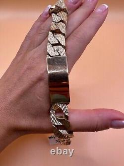 Pre Owned 9ct Yellow Gold Solid Hammered Style Gents Id Bracelet SC5
