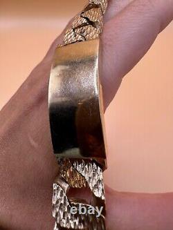 Pre Owned 9ct Yellow Gold Solid Hammered Style Gents Id Bracelet SC5