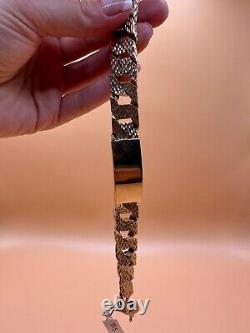 Pre Owned 9ct Yellow Gold Solid Hammered Style Gents Id Bracelet SC5