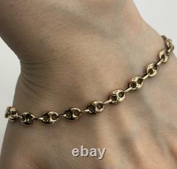 Puffed Anchor Mariners Chain Bracelet 9ct 9k Yellow Gold 9 Inches