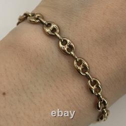 Puffed Anchor Mariners Chain Bracelet 9ct 9k Yellow Gold 9 Inches