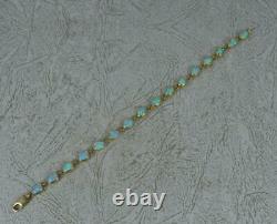Quality Colourful Solid 9ct Yellow Gold and Opal 7 3/4 Long Bracelet