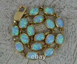 Quality Colourful Solid 9ct Yellow Gold and Opal 7 3/4 Long Bracelet