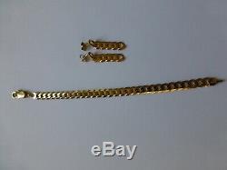 Quality Solid 9ct Gold Flat Curb Bracelet. 16.7cm. 8.9g. (extra links available)