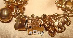 Rare Vintage Heavy 9ct Solid Gold 1950s Charm Bracelet (x26) 60.8g Boxed