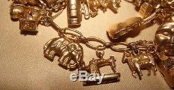 Rare Vintage Heavy 9ct Solid Gold 1950s Charm Bracelet (x26) 60.8g Boxed