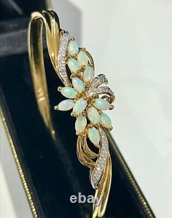 Real Diamonds & Genuine Opal Bangle Security Clasp 9ct Solid Gold 9.87grams