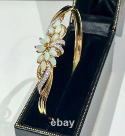 Real Diamonds & Genuine Opal Bangle Security Clasp 9ct Solid Gold 9.87grams