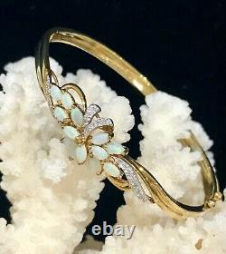 Real Diamonds & Genuine Opal Bangle Security Clasp 9ct Solid Gold 9.87grams