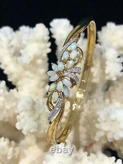 Real Diamonds & Genuine Opal Bangle Security Clasp 9ct Solid Gold 9.87grams