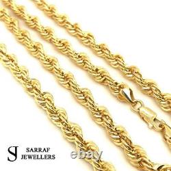 Rope Chain Bracelet 375 9ct Genuine Gold Mens Ladies Necklace Hallmarked 7mm NEW