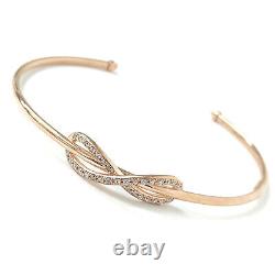 Rose Gold Ladies Bangle Real 9ct Open Infinity White Cubic Zirconia 4.1g 7.2mm